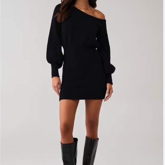 Line & Dot Rebecca Off Shoulder Sweater Dress - Black (S). Sold out on Revolve! - Picture 1 of 4